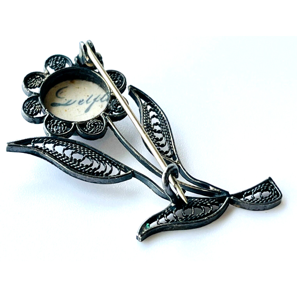 Vtg Blue White Delft Windmill Filigree Flower Brooch Dainty Pin C Clasp Signed - Picture 7 of 12